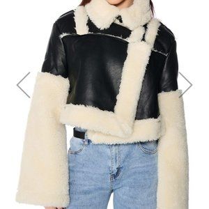 Cropped Sherpa lined Moto Jacket